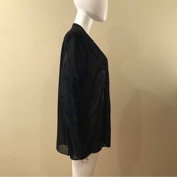 RM Richards Sheer Black Beaded Open Front Jacket NEW Size 18 2X Elegant Glamour - Picture 10 of 13